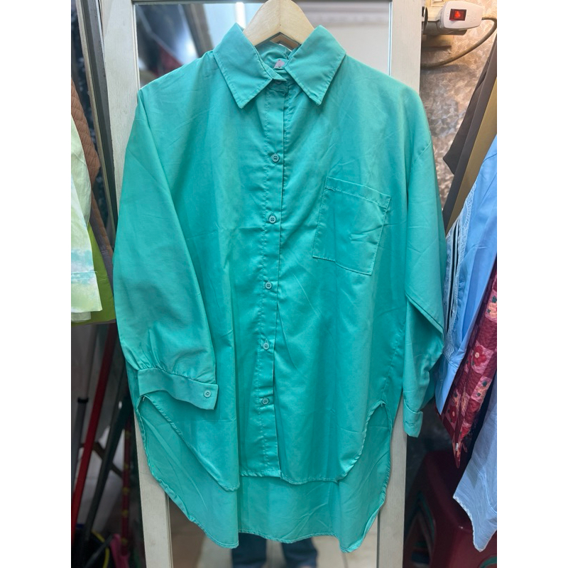 Kemeja Lengan Panjang Wanita Hijau Tosca Oversize
