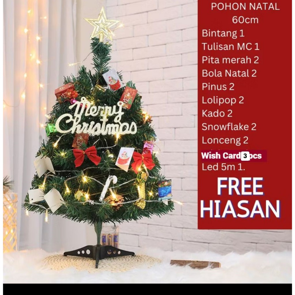 POHON NATAL UKURAN 60cm SUDAH FREE HIASAN POHON CHRISTMAS