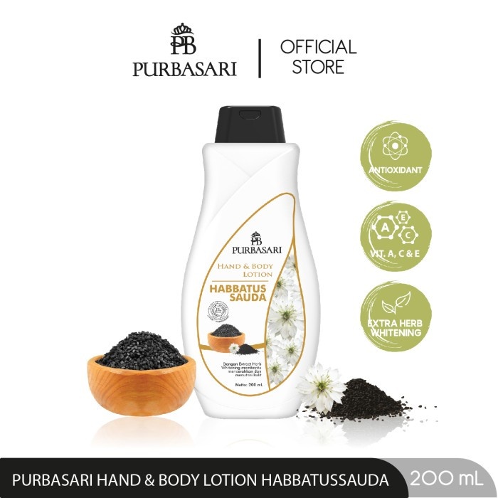 BPOM PURBASARI HAND & BODY LOTION HABBATUSSAUDA - MELEMBABKAN DAN MENCERAHKAN KULIT – 100ML & 200ML