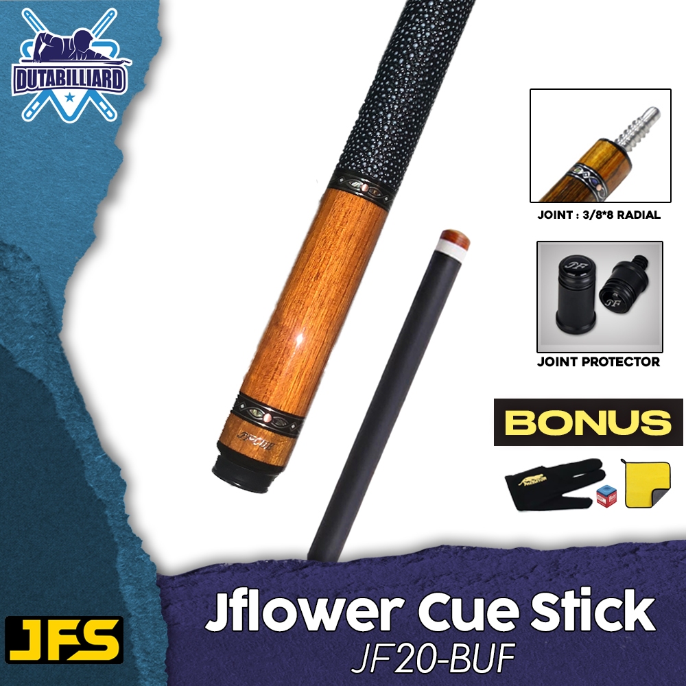 Jflowers JF20-BUF Stick Billiard Shaft Carbon Play Low Deflection 12.5mm Abalone Inlay Ring