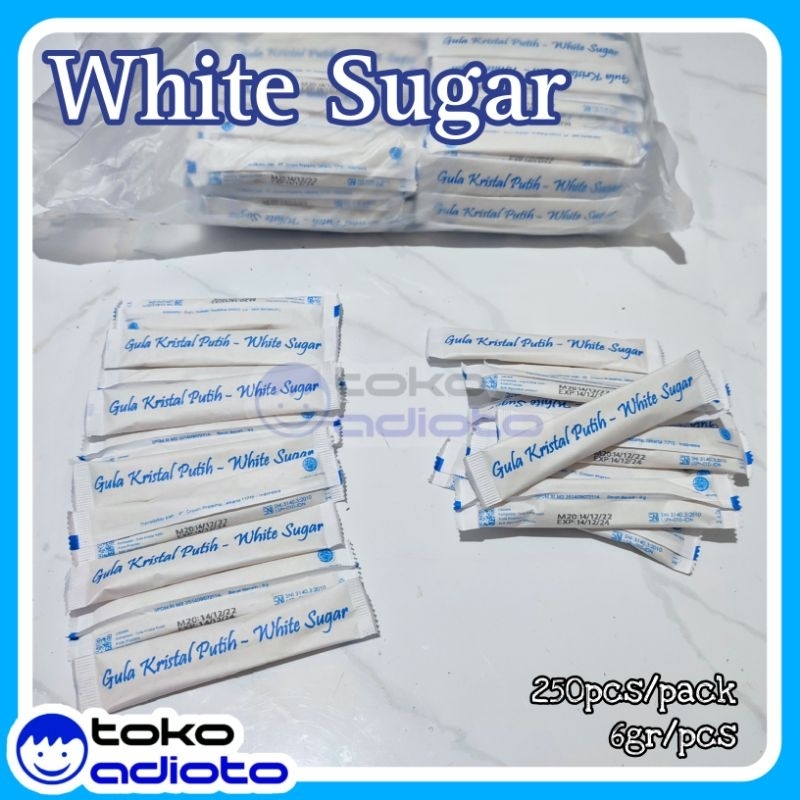 

Gula Kristal Sachet 250pcs 6gr / White Sugar / Gula Putih / Gula Pasir / Gula Kemasan / Gula Hotel / Gula Cafe