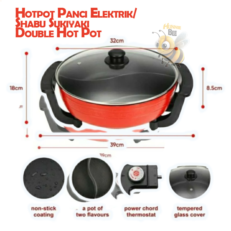 Panci Steamboat Bersekat Panci Sukiyaki Listrik 32 CM