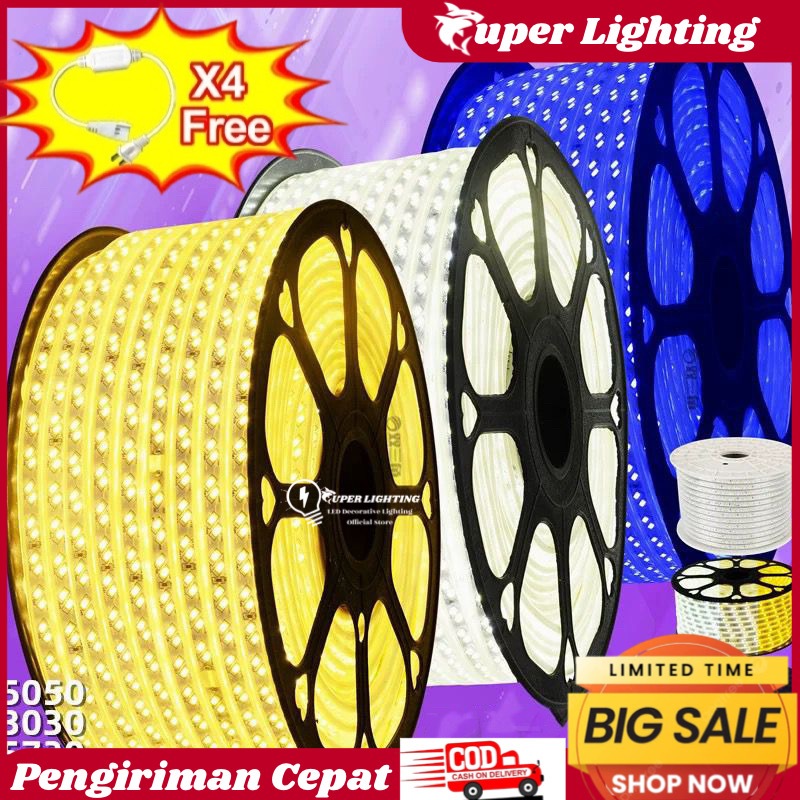 LED STRIP 100M Gratis 4 Socket Lampu Selang LED Anti Air Hias Plafon Ruangan Rumah