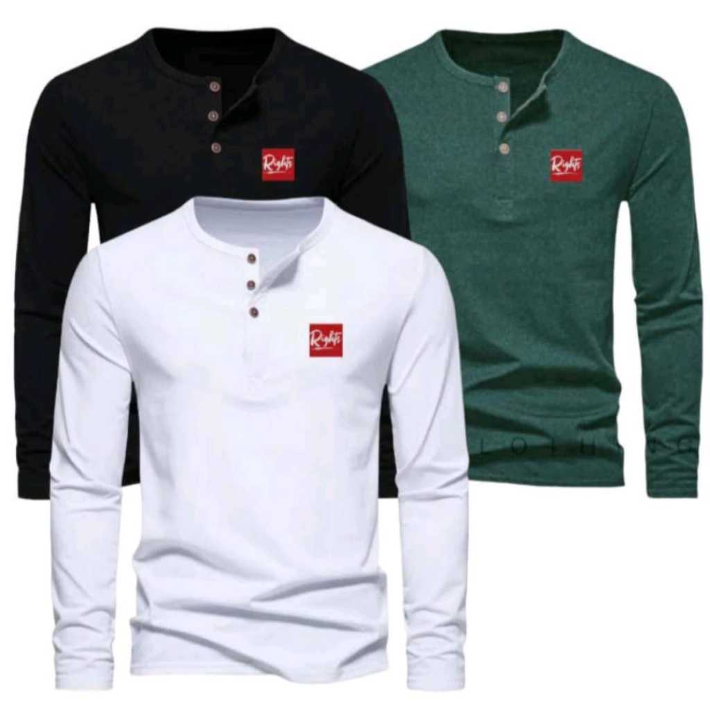 Paket Isi 3 Kaos kancing pria lengan panjang/atasan pria/kaos pria