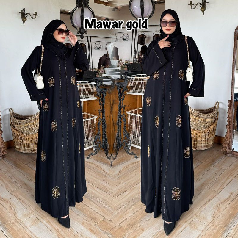 Mawar Gold Gamis Hitam Wanita abaya mawar gold elegant