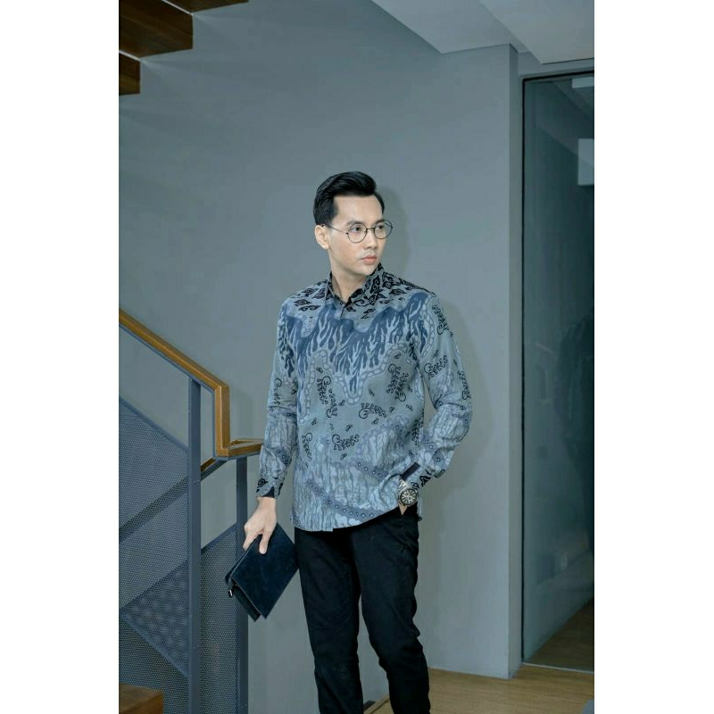 kemeja batik pria lengan panjang dobby premium reguler fit mega mendung