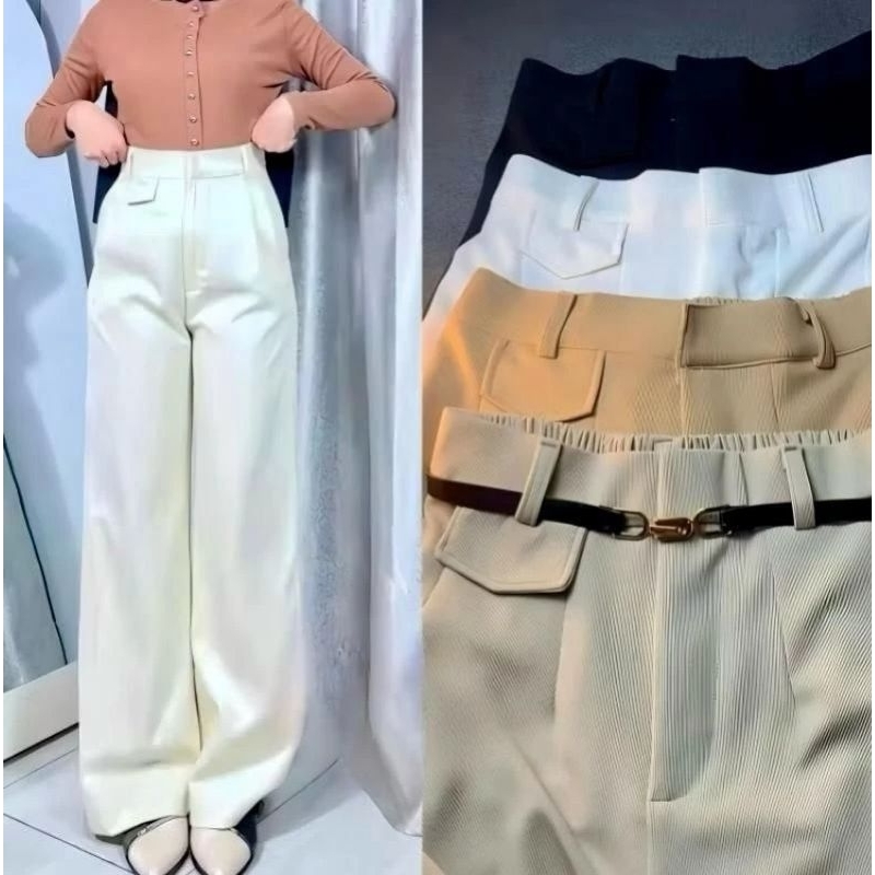 Oro Pants Knit  Highwaist Cullote Pants Putih Celana kulot Panjang Standar dan jumbo Korean Wanita M