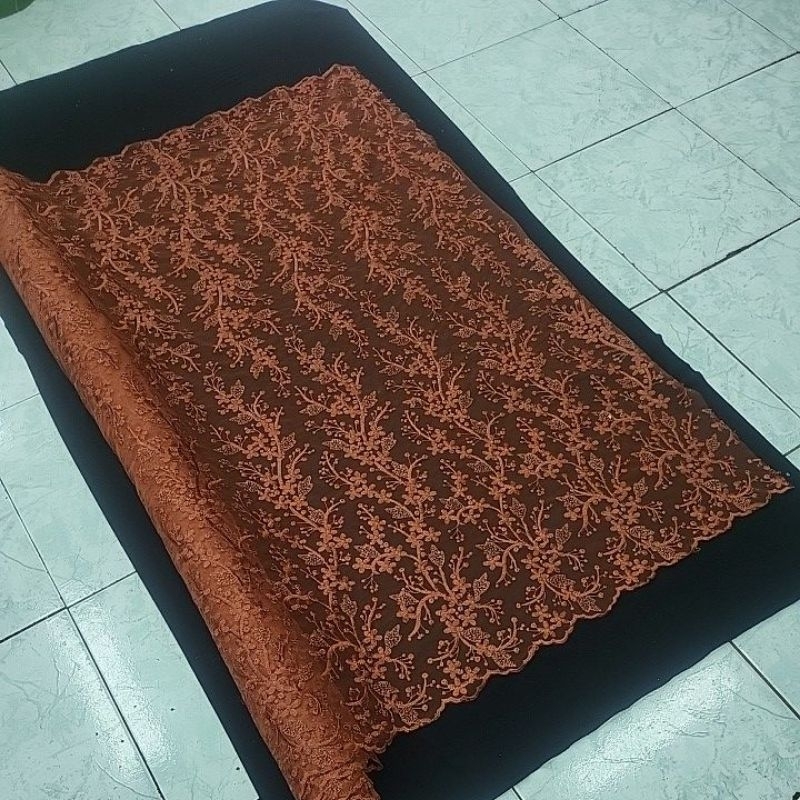 kain tile motif bordir, polos tanpa gliter mutiara payet