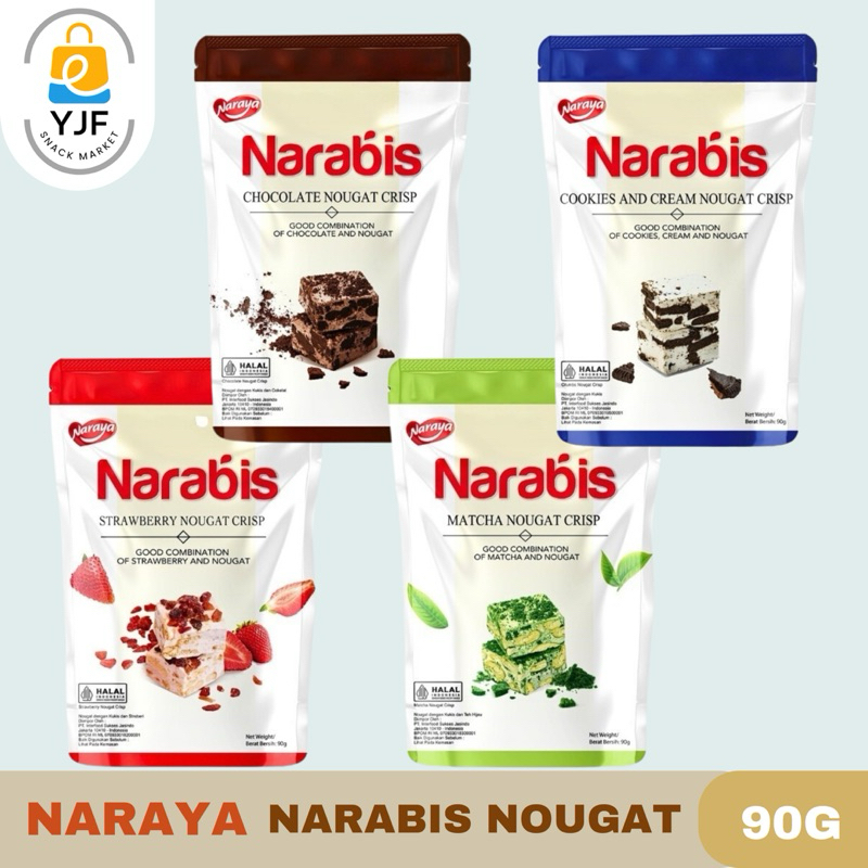 

Naraya Narabis Nougat Crispy / Biskuit Kue Nogat Krispy Narabis Strawberry / Cookies Cream / Matcha / Coklat - 90g