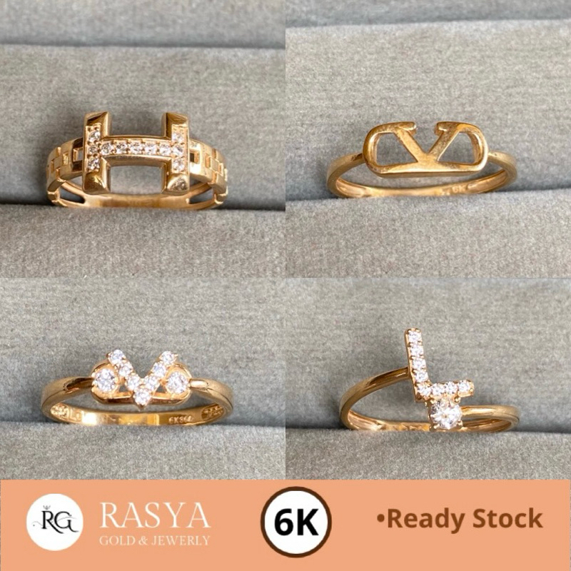 Cincin Huruf Emas Kadar 6K / 300 Variasi mata Perhisan Cincin Wanita