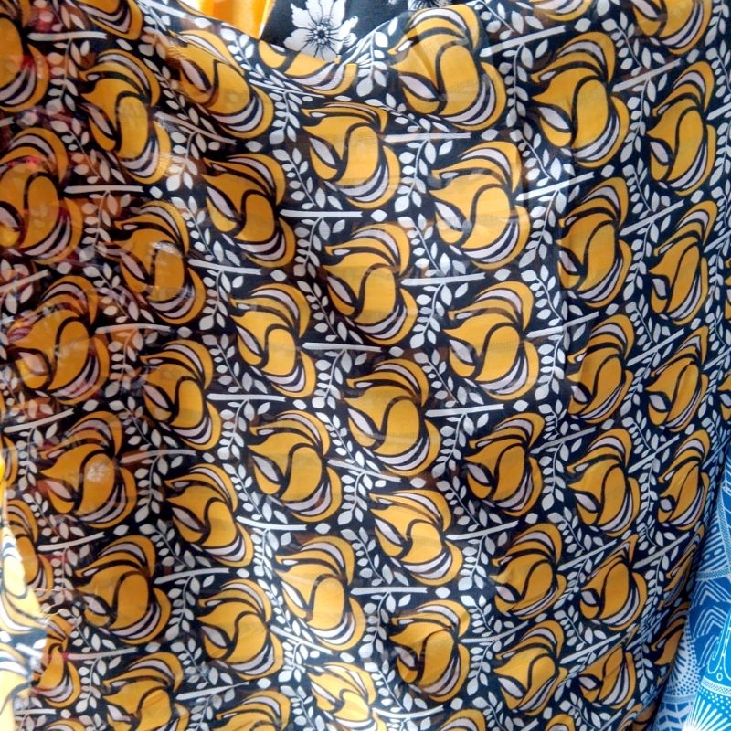 kain sifon motif bunga tulip kuning - kain sifon motif - kain sifon meteran - kain sifon - kain chif