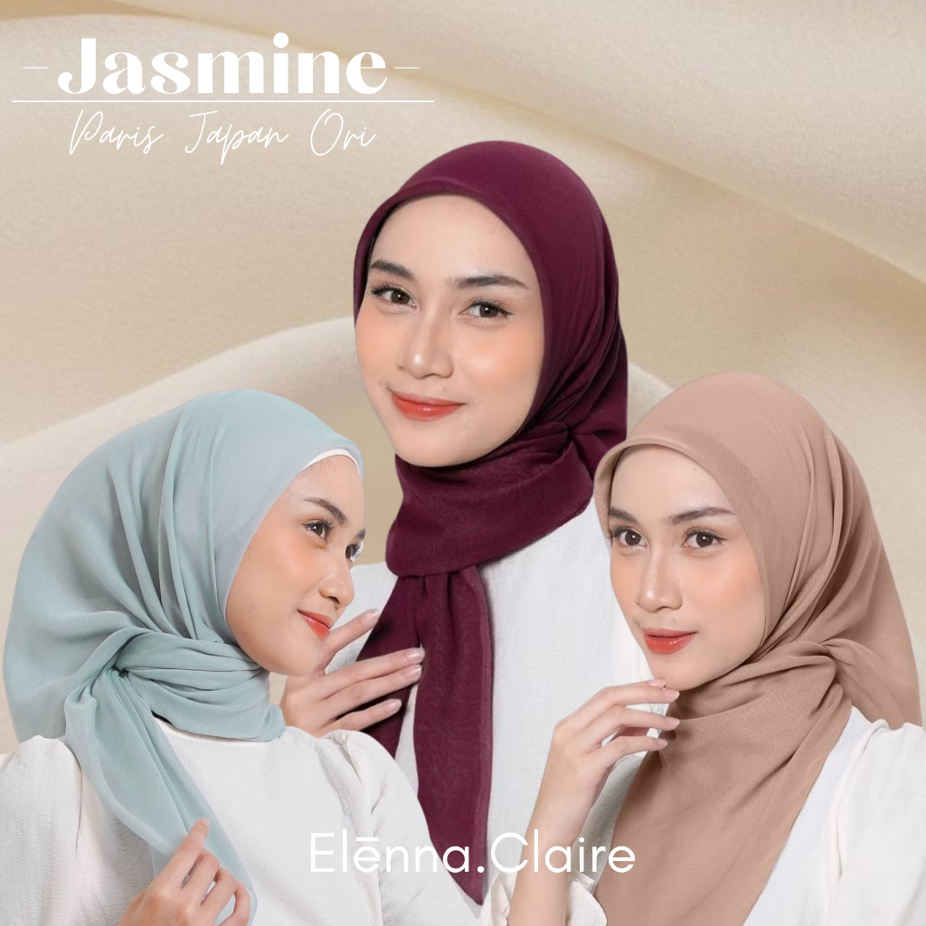 ELENNA CLAIRE  -  Jasmine Paris Japan ORI Premium Hijab Paris Square Kerudung Segi Empat Jilbab Pers
