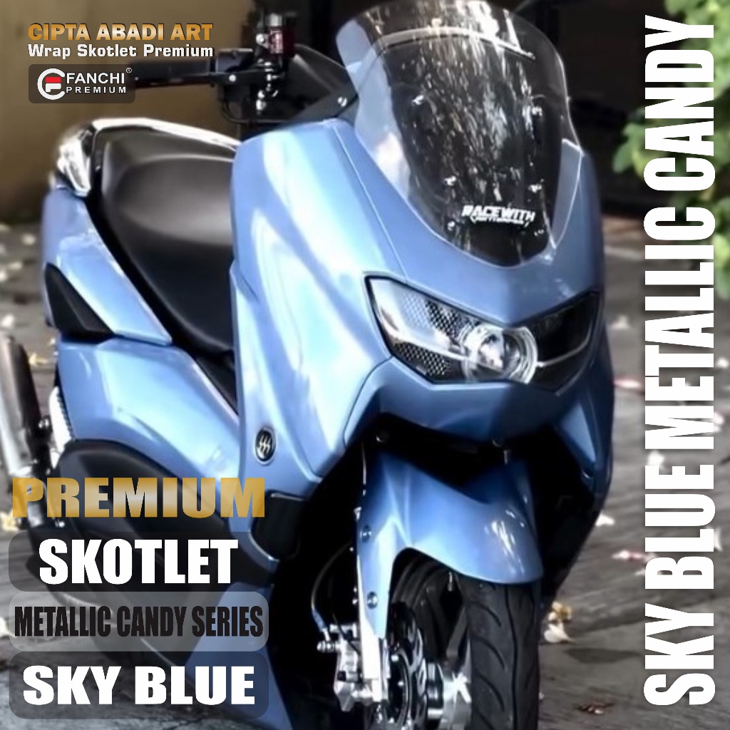 stiker skotlet motor sky blue metallic candy premium product scotlet glossy daya rekat terbaik stick