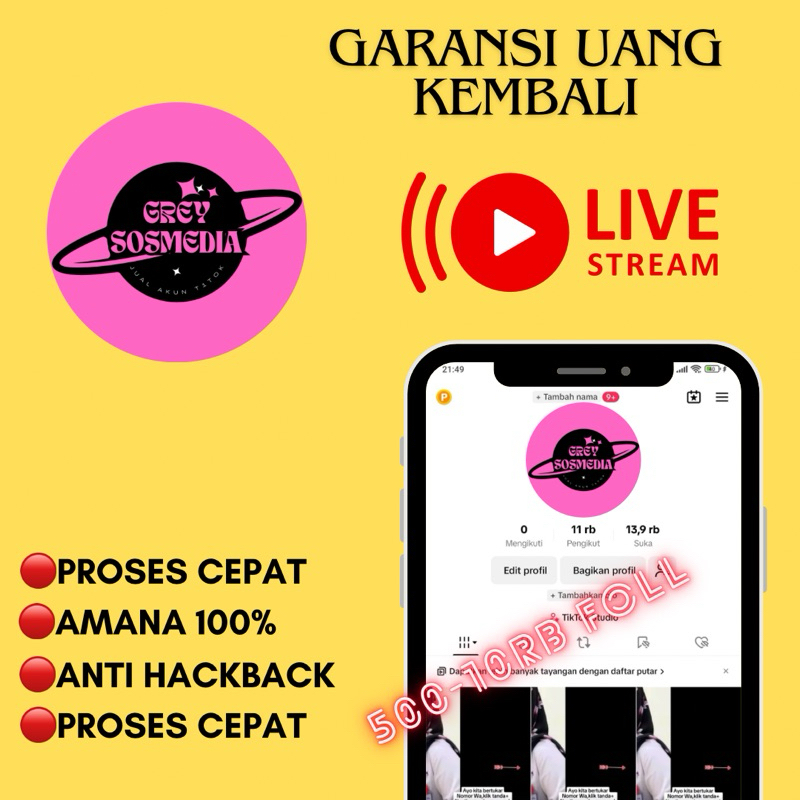 Akun tiktok 1k-10k fol on live fyp indo GARANSI followers turun