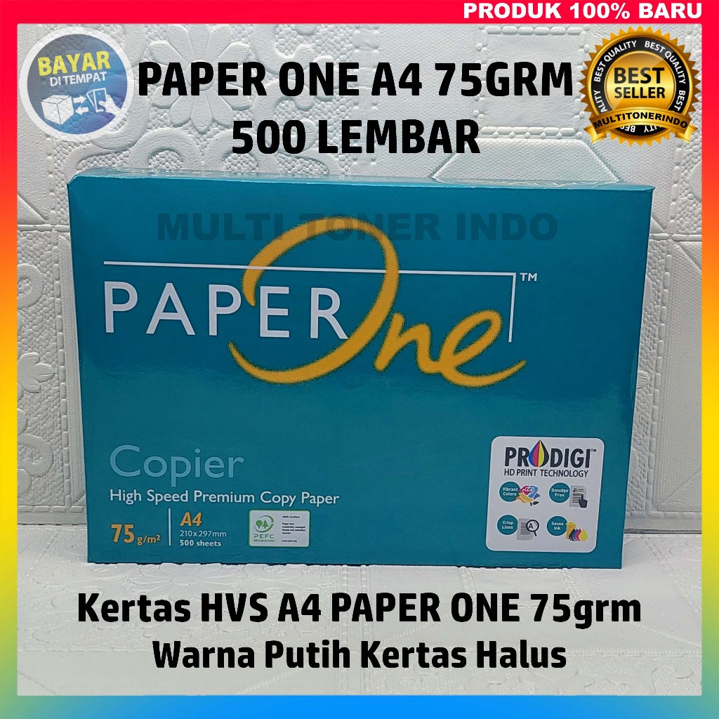 

Kertas Copy Paper HVS A4 75 Gram 1 Rim 210x297mm 500 Lembar PaperOne Kertas Halus Warna Putih High Quality