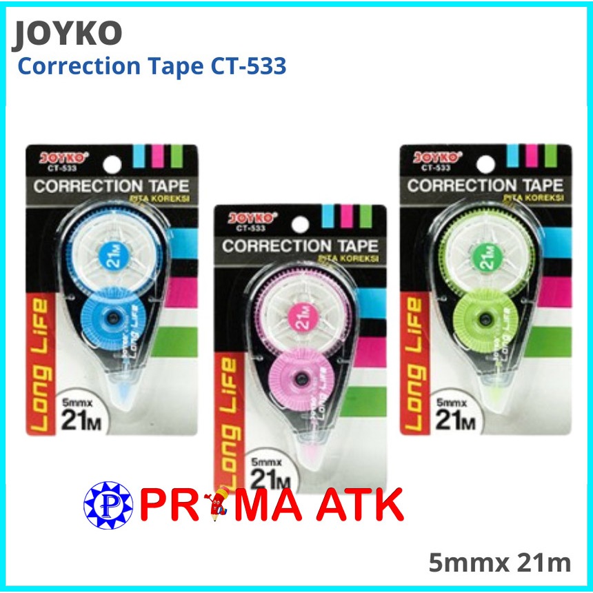 

(1 PCS) Correction Tape Joyko CT-533 21 Meter / Tip-Ex Kertas Rol CT 533 21 M / Tipe X Roll 21m Panjang