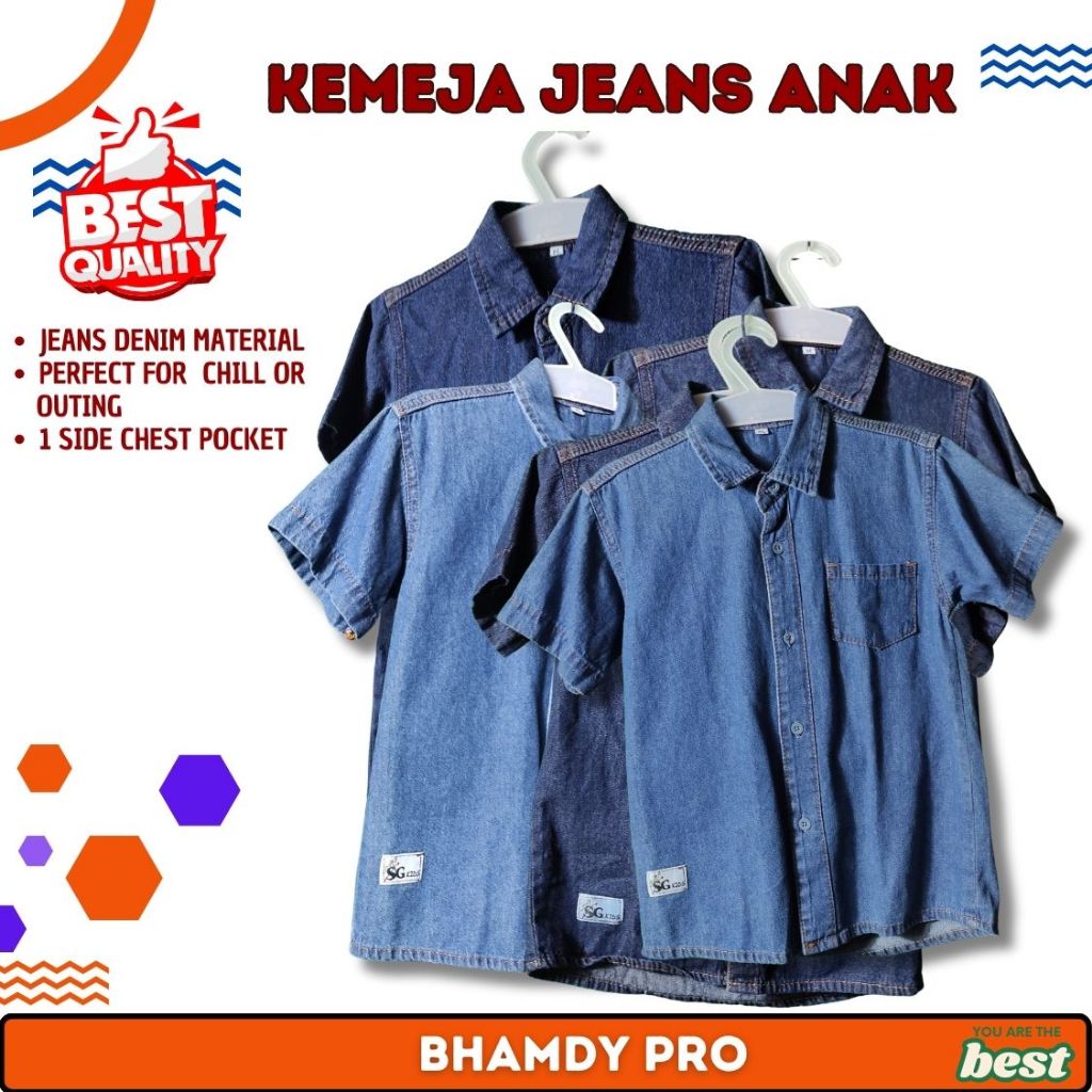 Kemeja Ham Jeans Denim Anak Laki Cowok Biru Navy Premium Usia 3-12 Tahun