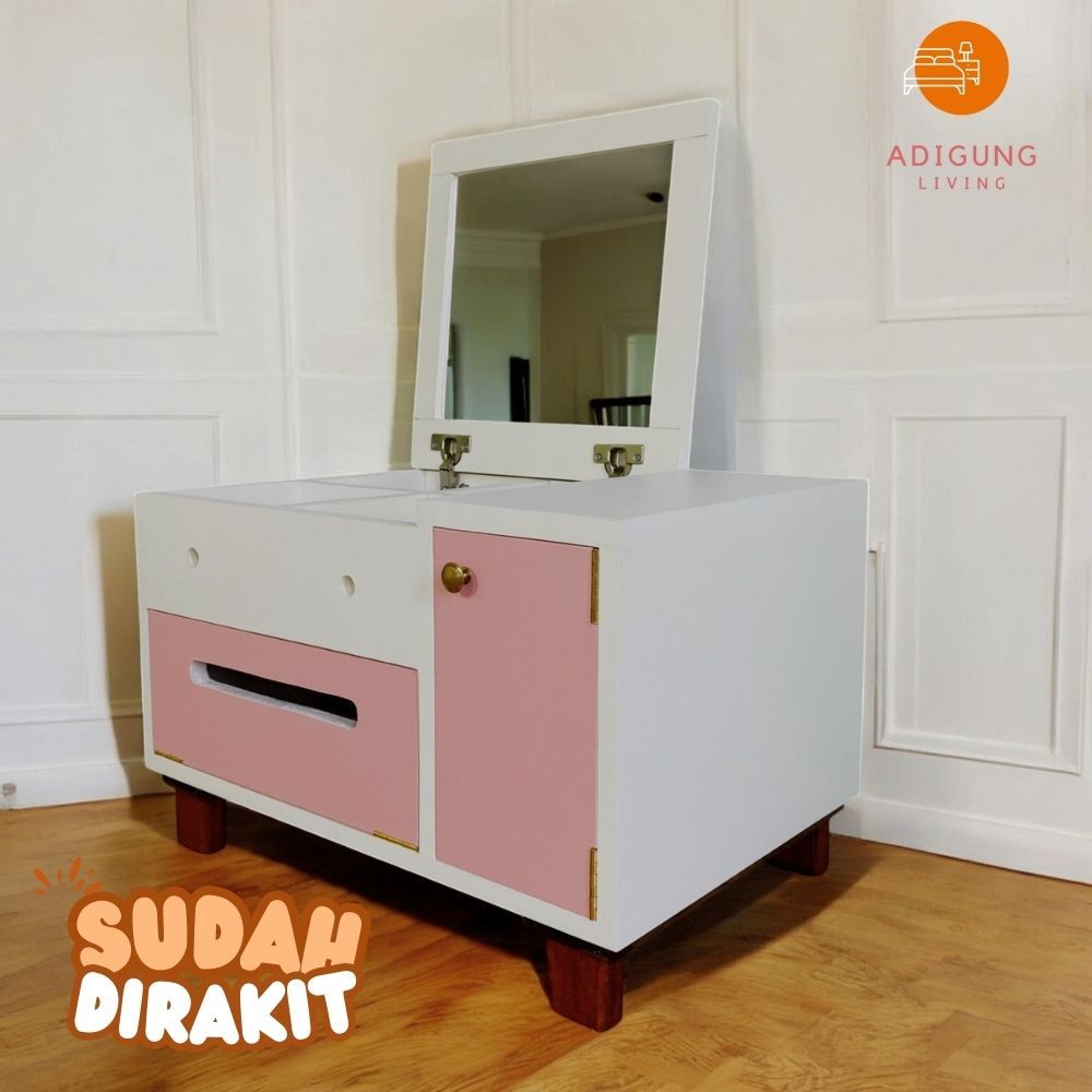 Meja Rias Mini Lesehan Variasi Double&Single-Meja Rias AnakPerempuanWarnaPutih&Pink Minimalis-E8-E6