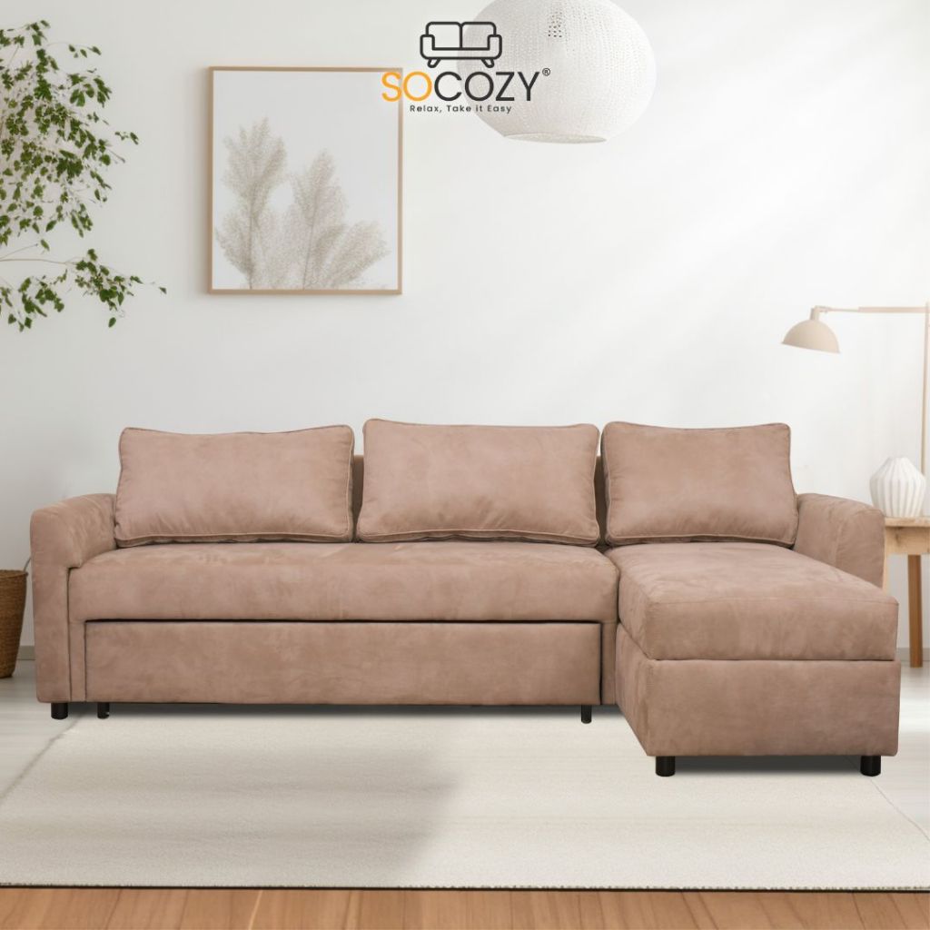 Socozy - Sofa Bed L Helsinki, Storage, Sofa Kasur, Sofa Kaki Kayu, Sofa Empuk, Murah dan Kokoh