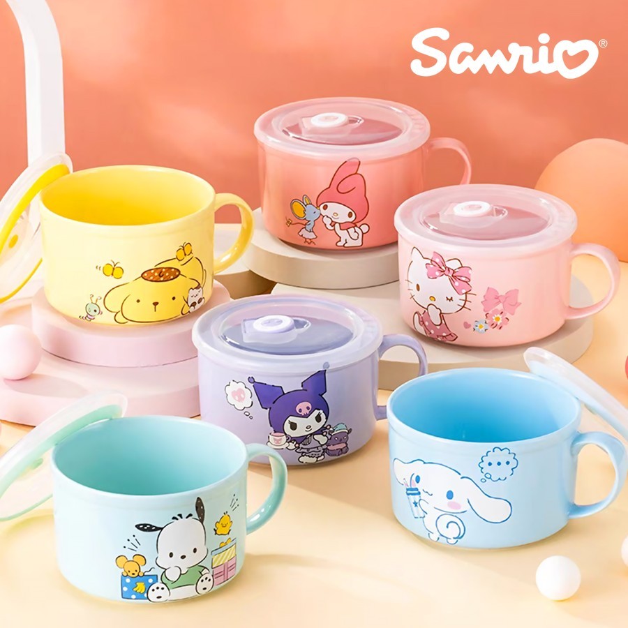 Mie Cup + Tutup Hello Kitty ORI Sanrio Porselen Mangkuk Salad Buah Mug Keramik Gift Kado Dinnerware 