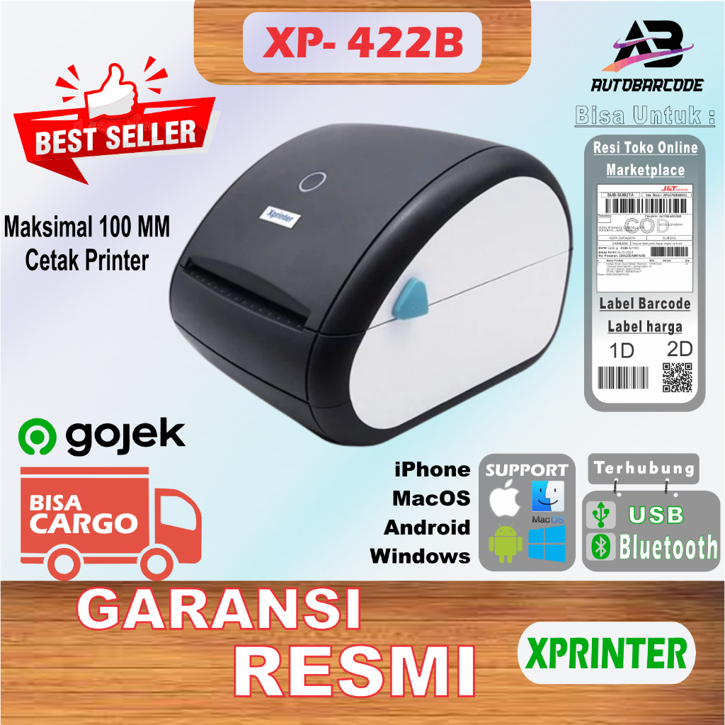 Xprinter XP-422B Bluetooth Printer Label Barcode A6 Usb Stiker Resi Thermal 100MM XP422B XP 422B 422