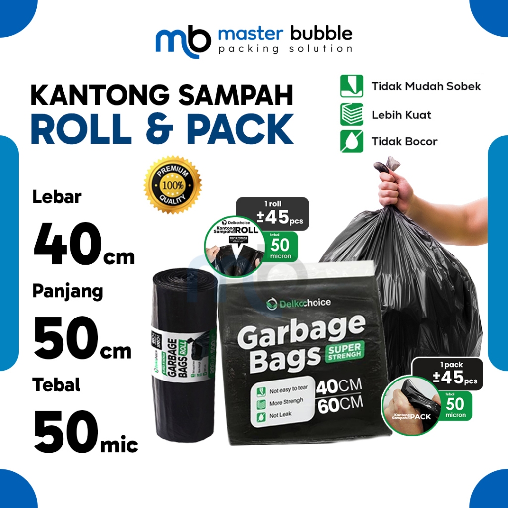 Kantong Kresek Plastik Sampah 40cm x 60cm Roll Pack Hitam Trash Bag Garbage Bags Tebal Delkochoice