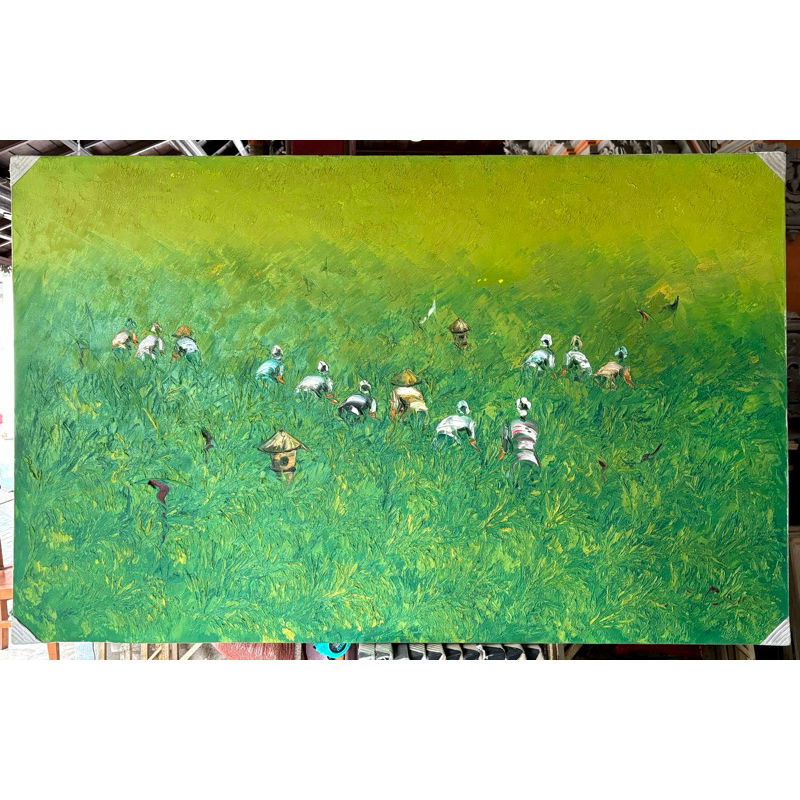Lukisan pemandangan Sawah, Ukuran 135 x 85 cm, Lukisan Palet, Lukisan Kanvas Hiasan Dinding, Lukisan