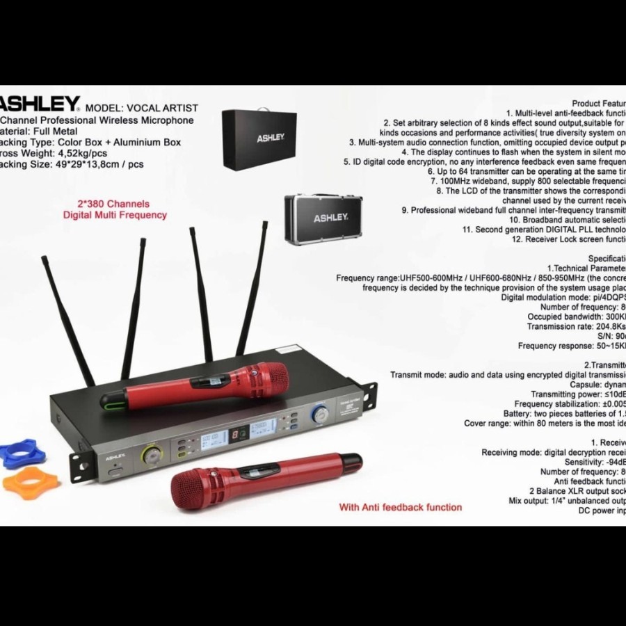 Mikrofon Mic Wireless Ashley Vocal Artist Isi 2 versi terbaru – ANTI FEEDBACK
