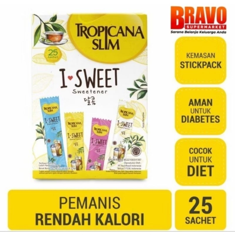 

Tropicana Slim Sweetener I - Sweet 25 Sachet- pemanis untuk bantu batasi gula 62,5g