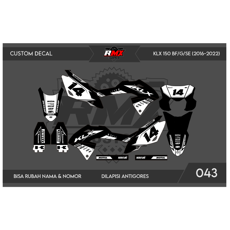 DECAL STICKER KLX BF (043) DEKAL STIKER KLX 150 G/SE/EXTREME/NEW FULLBODY 2016 2017 2018 2019 2020 2