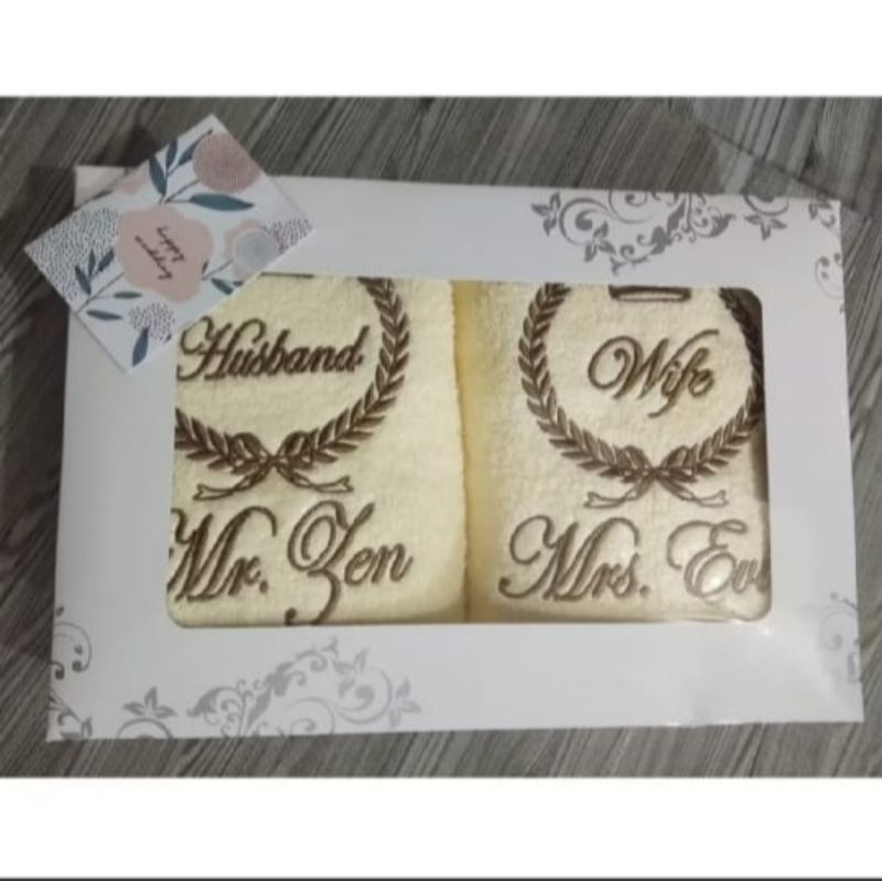 Handuk couple bordir nama / handuk seserahan