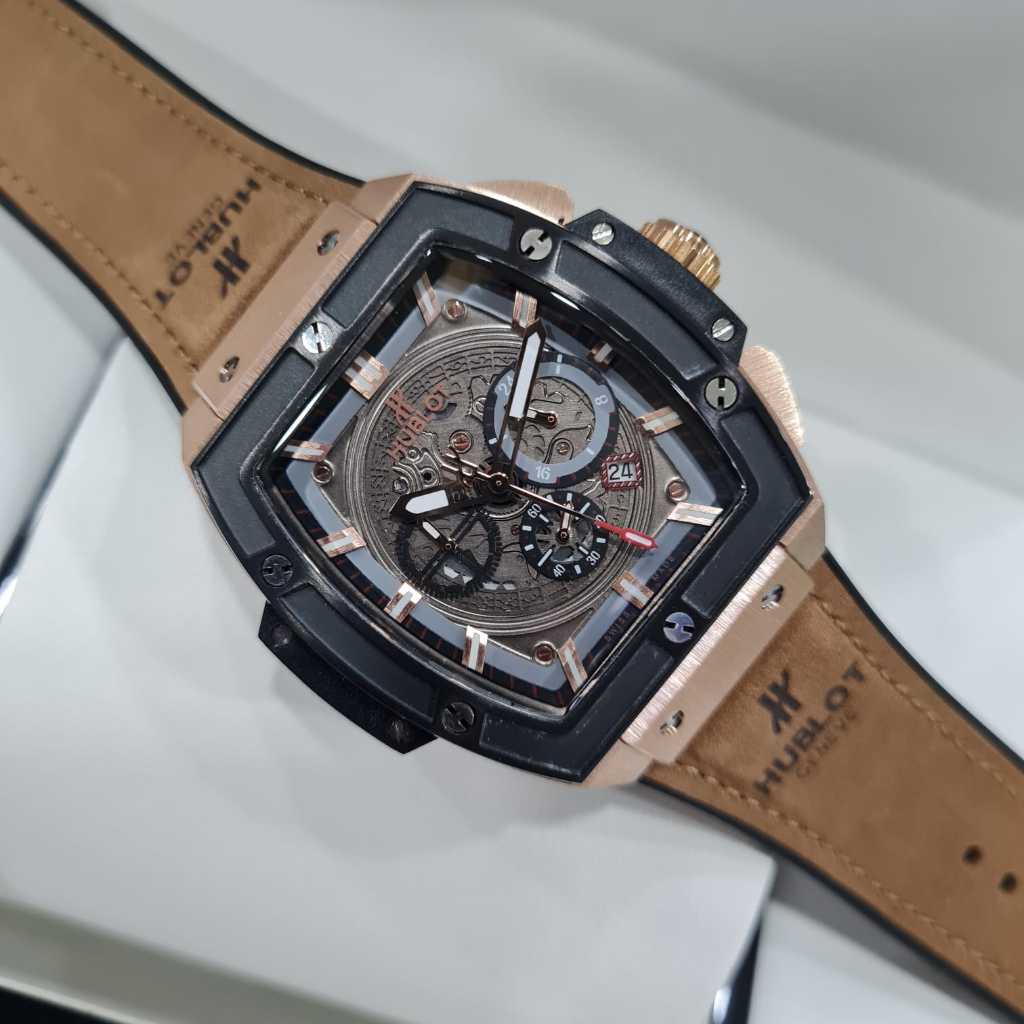 Jam Tangan Pria Hublot Senna Baterai Strap Leather 45mm Include Box Original