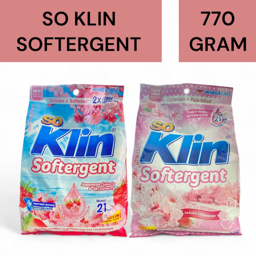 SO KLIN SOFTERGENT (DETERJEN + PELEMBUT) SAKURA STRAWBERRY 770 GRAM