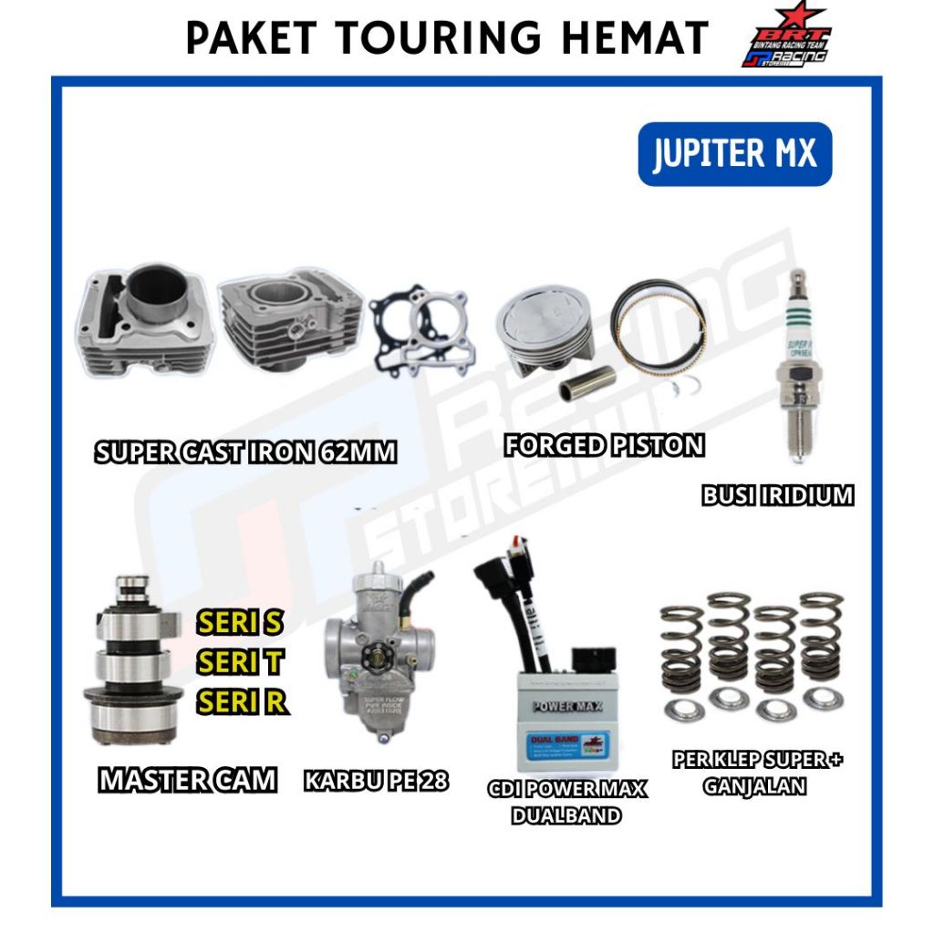 Paket Bore UP Jupiter MX-Blok Piston-CDI-Karbu PE PWK-Per Klep-BRT  Touring 3 Jupiter MX
