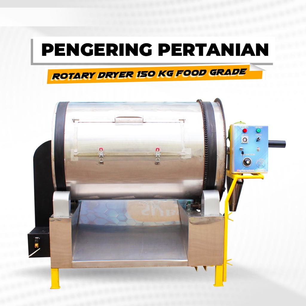 MESIN PENGERING SERBAGUNA MODEL ROTARY DRYER KAPASITAS 150KG STAINLESS FOODGRADE STATIS TIPE GAS PEN