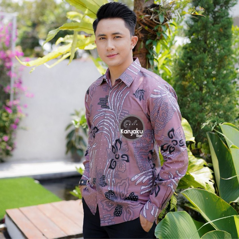 KEMEJA BATIK PRIA LENGAN PANJANG SLIMFIT MAUVE