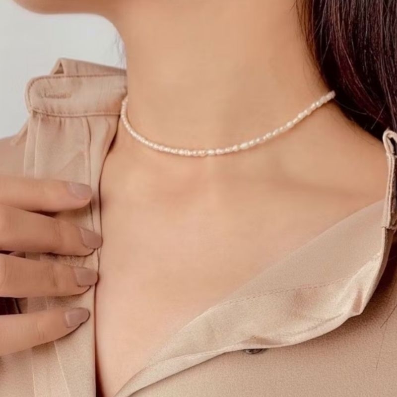 Kalung mutiara Baby pearl 3-4mm oval Asli Lombok Bersertifikat Aksesoris Perhiasan Accesories Kalung