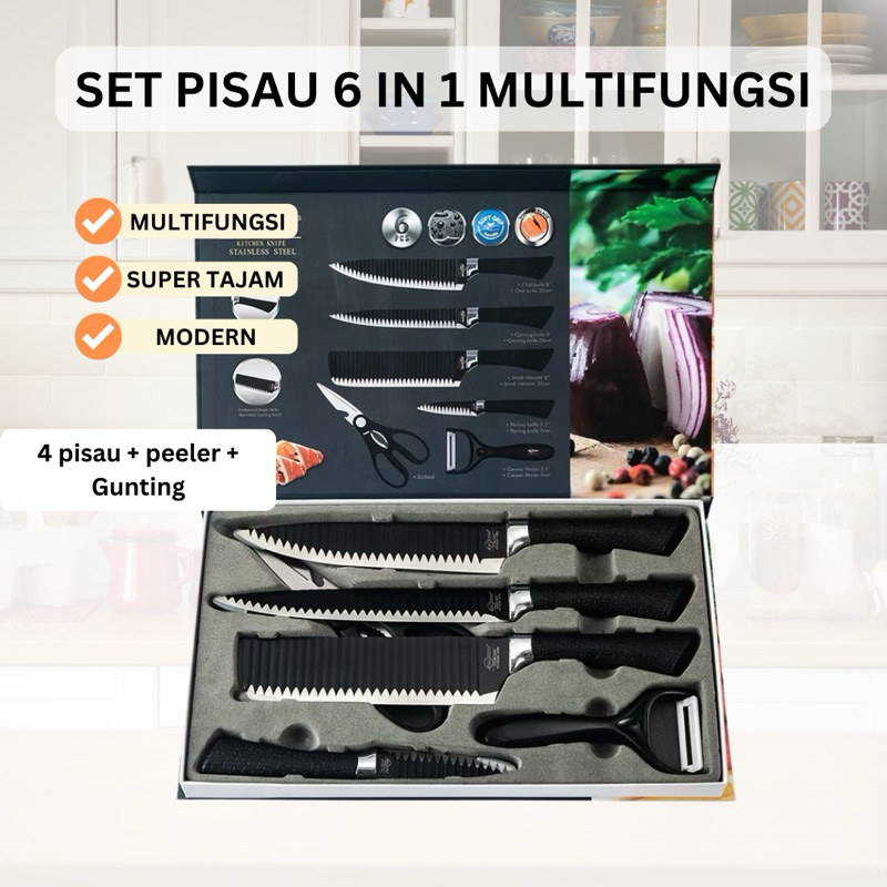 Set Pisau Dapur Super Tajam Isi 6 Pcs Pengupas Dan Pemotong Ikan Daging
