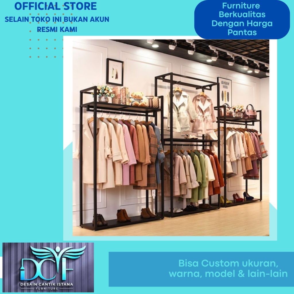 1 Set 3 Unit Rak Display Toko Pakaian Butik