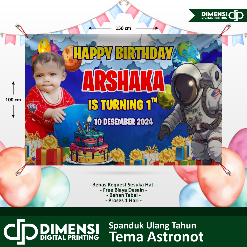 Spanduk Ulang Tahun Anak tema ASTRONOT / SPanduk ultah astronout / spanduk ulang tahun