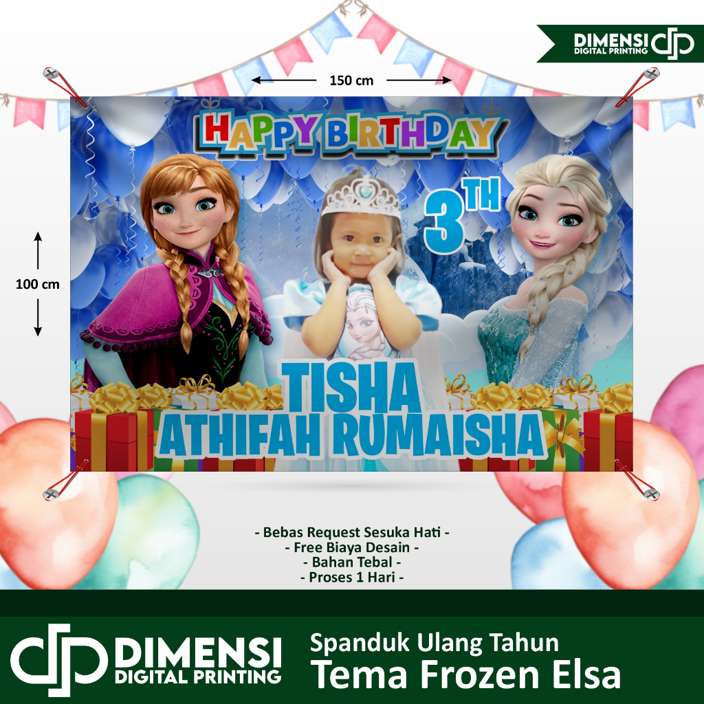 spanduk ulang tahun anak tema FROZEN / spanduk ultah frozen / spanduk ultah anna elsa olaf frozen