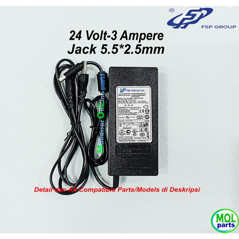 Adaptor 24V 3A Power Supply Adaptor 24 Volt 3 Ampere 5.5x2.5 FSP Group Inc.