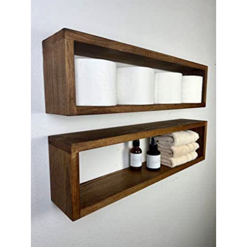 Rak Dinding kubus aesthetic jati belanda, PANJANG 80cm