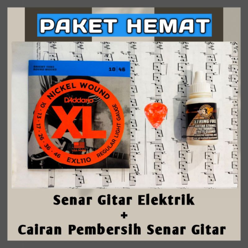 Paket Hemat Senar Gitar Elektrik Listrik Dan Cairan Pembersih Gitar