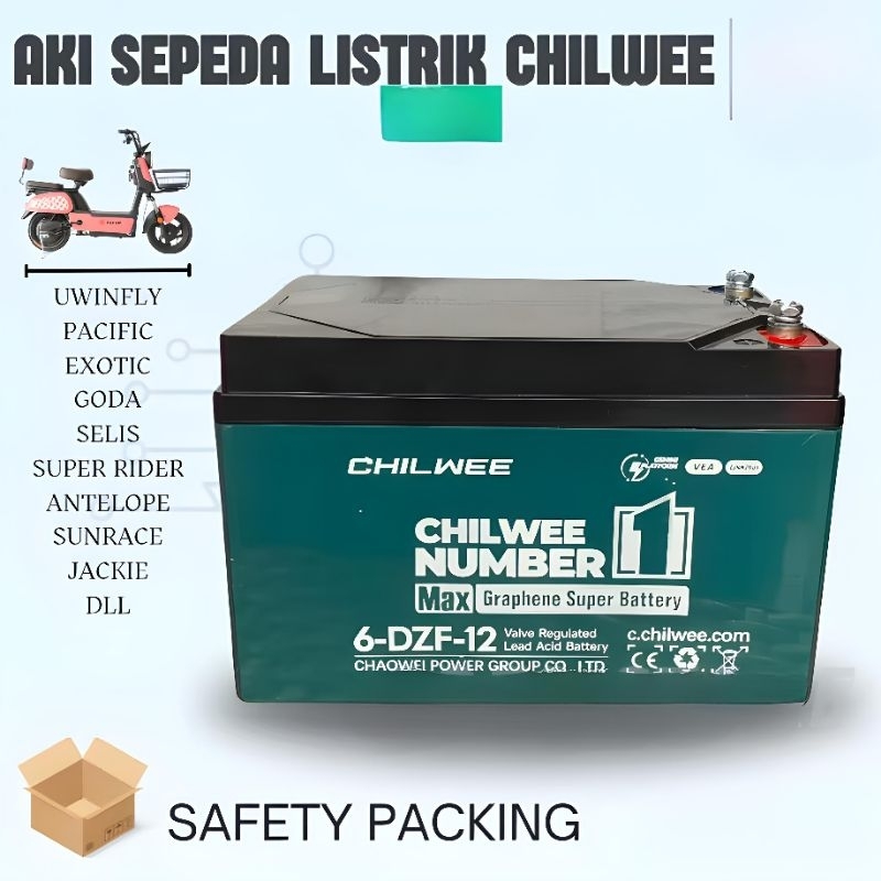 AKI SEPEDA LISTRIK CHILWEE 6 DZF-12 ORIGINAL AKI SEPEDA MOTOR LISTRIK 12V 12 AH AKI SEPEDA PACIFIC U