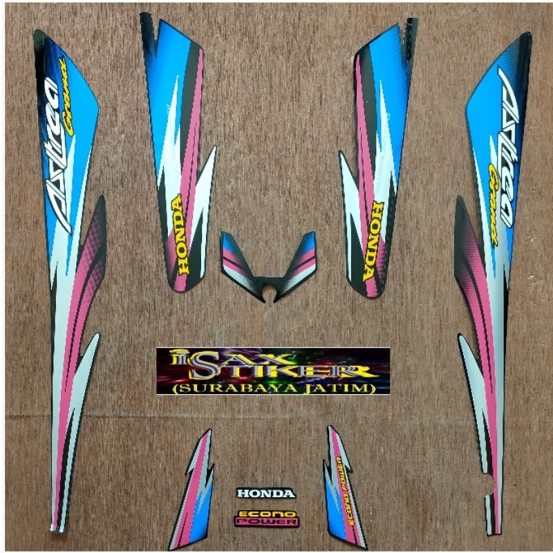 Striping Honda Astrea Grand Hitam Lis pink biru tahun 1997