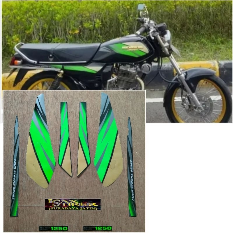Striping Original Honda GL Max hitam Lis hijau tahun 1195 1996