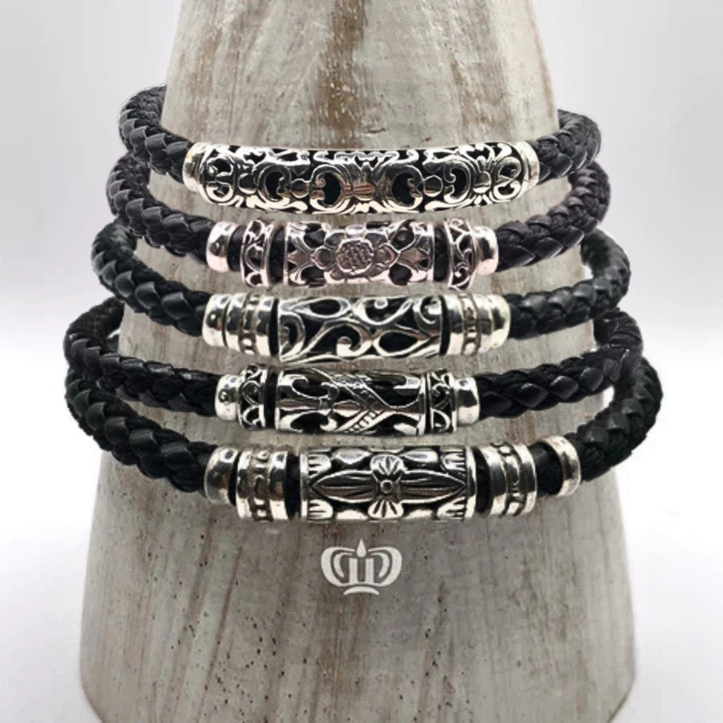 Dewi Souvenir Silver | Gelang kulit dan perak bali asli motif jangkar