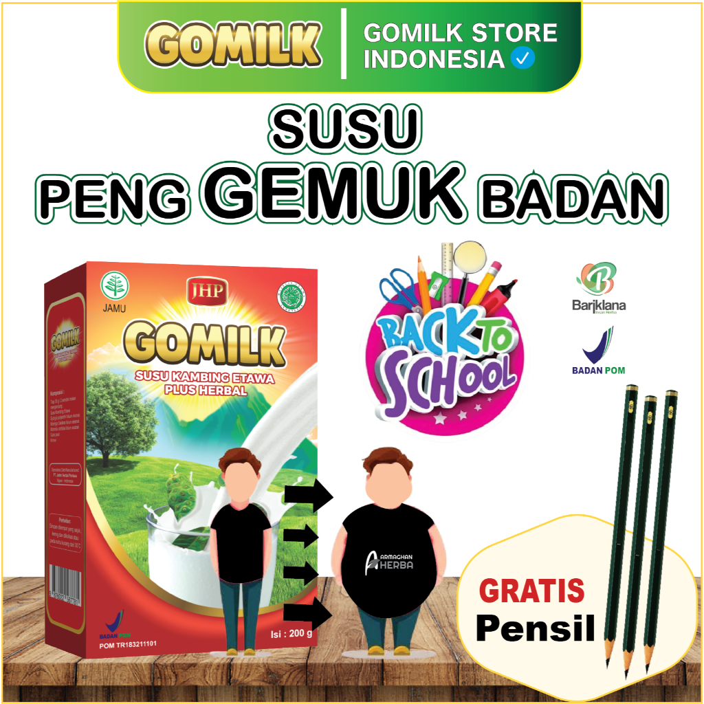 

[ GRATIS PENSIL ] GOMILK Susu Kambing Etawa Plus Herbal | Susu Penambah Nafsu Makan dan Penambah Berat Badan | Netto 200 gr