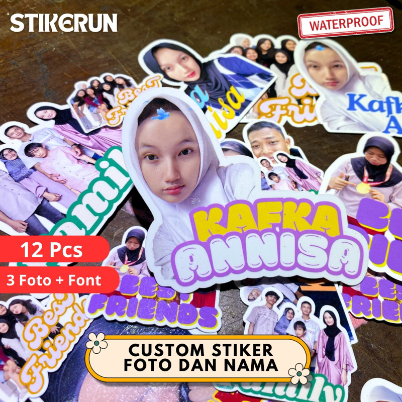 

12.12 Stiker Custom Print Foto dan Nama 12 Pcs / Untuk Hp Tumbler Laptop dan Motor Mobil / Anti Air